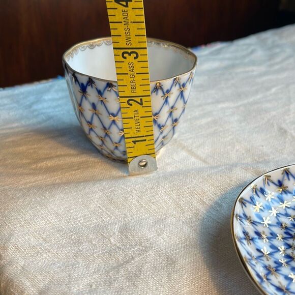VTG Lomonosov Imperial Porcelain Tulip net pattern cobalt blue 22K gold teacup s - Picture 6 of 13